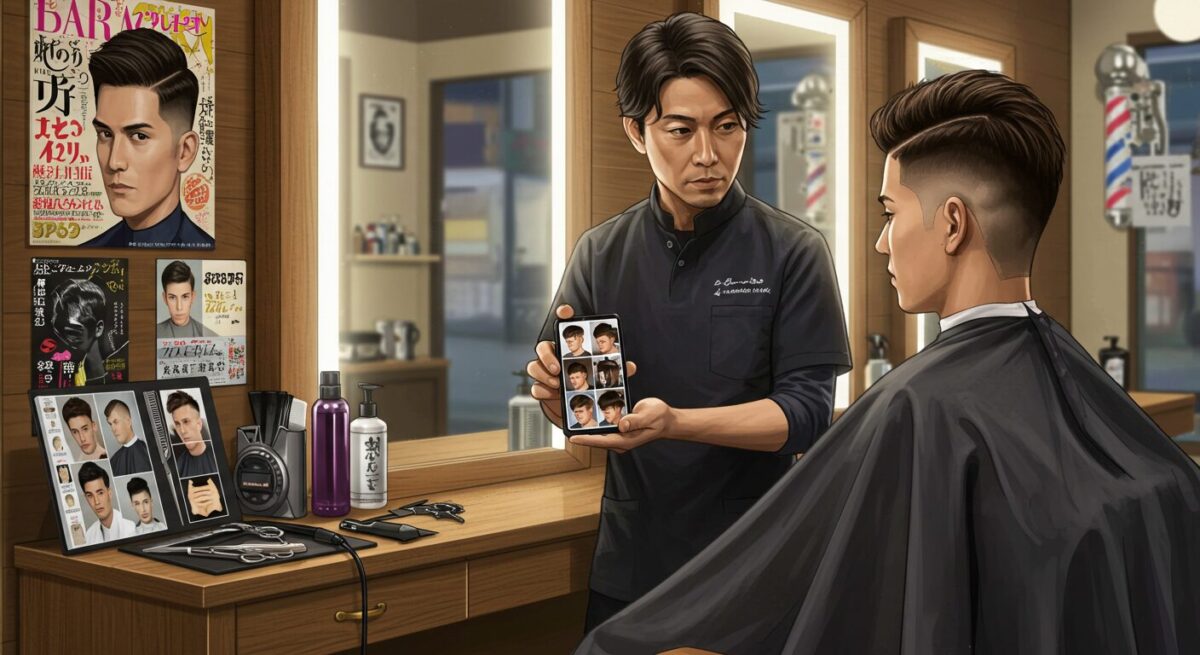 散髪のオーダーを確認している様子を示したイメージ画像